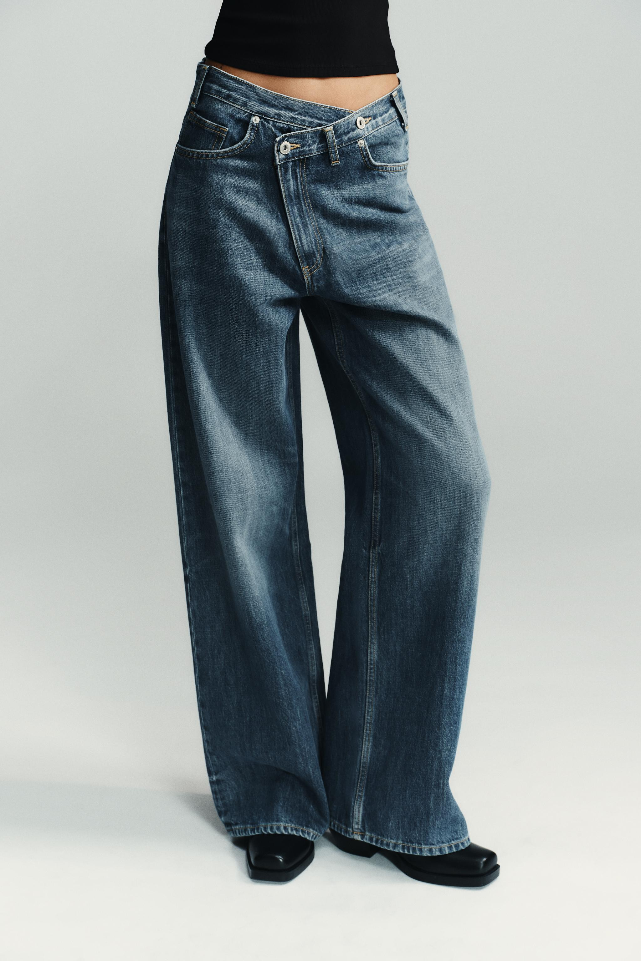 TRF WIDE-LEG HIGH-WAIST JEANS WITH CROSSOVER WAIST | Zara UK