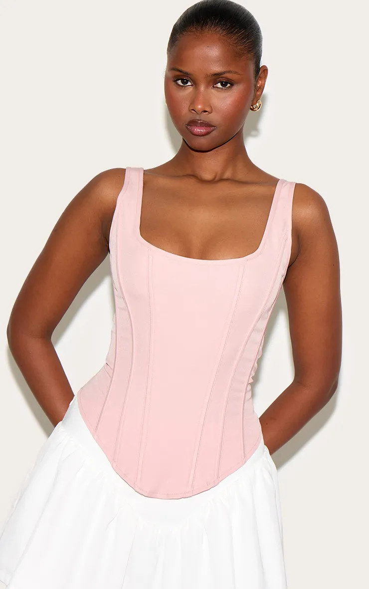 Pale Pink Boned Dip Hem Longline Corset | PrettyLittleThing | PrettyLittleThing UK