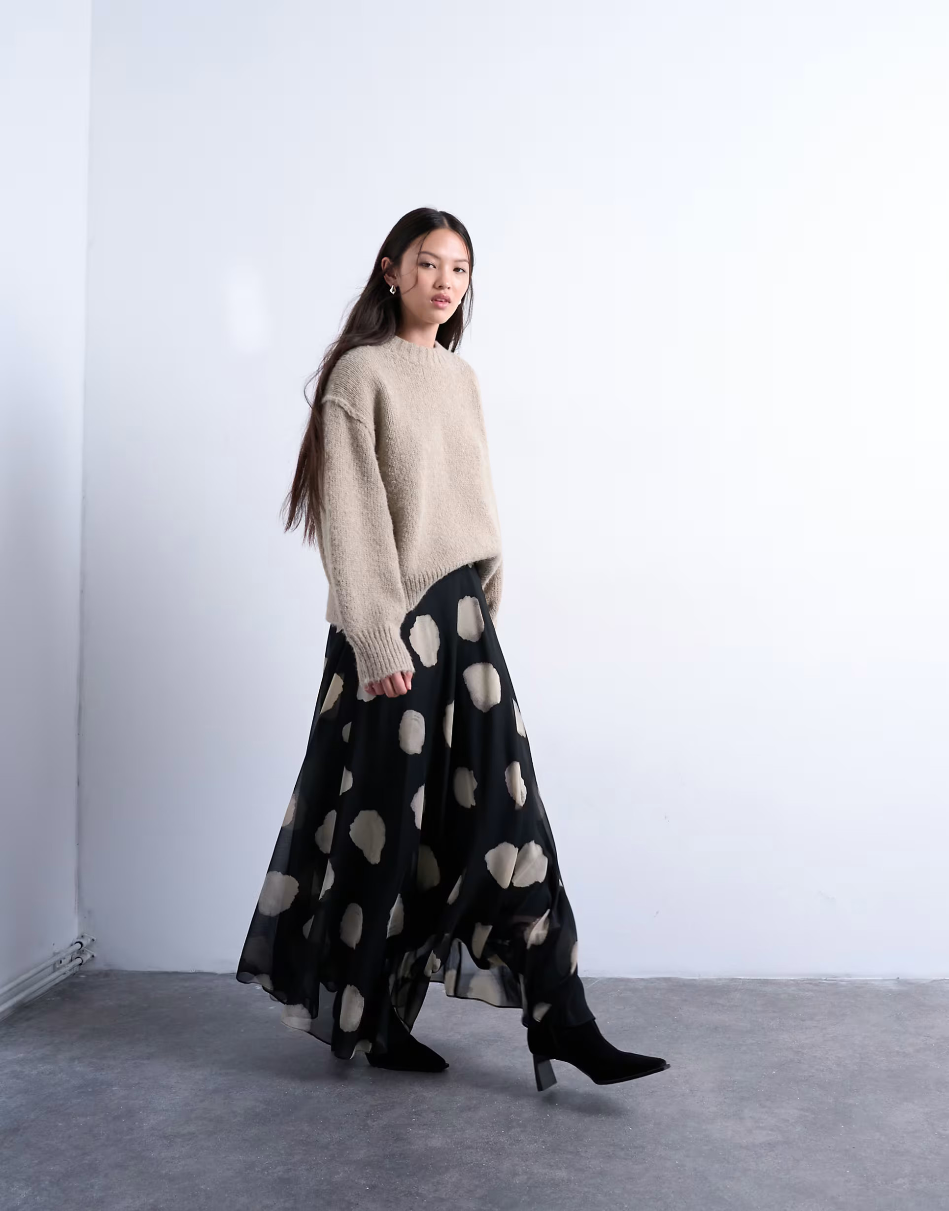 Topshop chiffon full maxi skirt in mono spot print | ASOS | ASOS (Global)