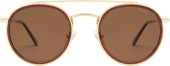 SOJOS Retro Vintage Round Polarized Sunglasses for Women Men Small Double Bridge Circle Sunnies S... | Amazon (US)