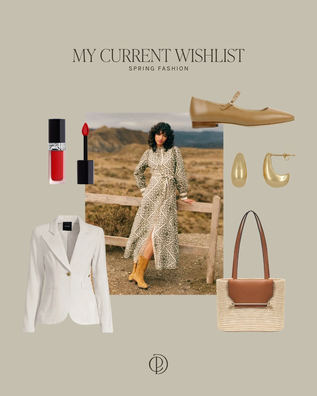 Wishlist | Spring Wardrobe | Business Casual | Tan Closed Toe Flats | Maxi Dress | Pattern | White Linen Blazer | Leather Raffia Shoulder Basket Purse | Gold Droplet Earrings | Red Liquid Lipstick | Canada

#LTKcanada #LTKspring #LTKworkwear