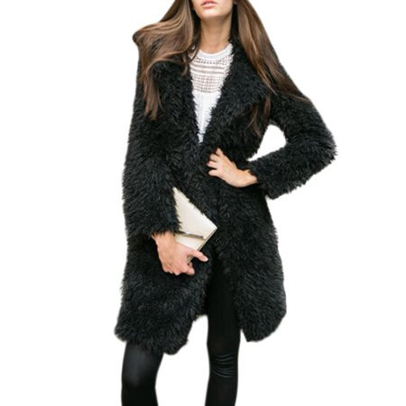 Aktudy Women Lapel Teddy Plush Cardigan Coat Furry Outerwear (Black XL) | Walmart (US)