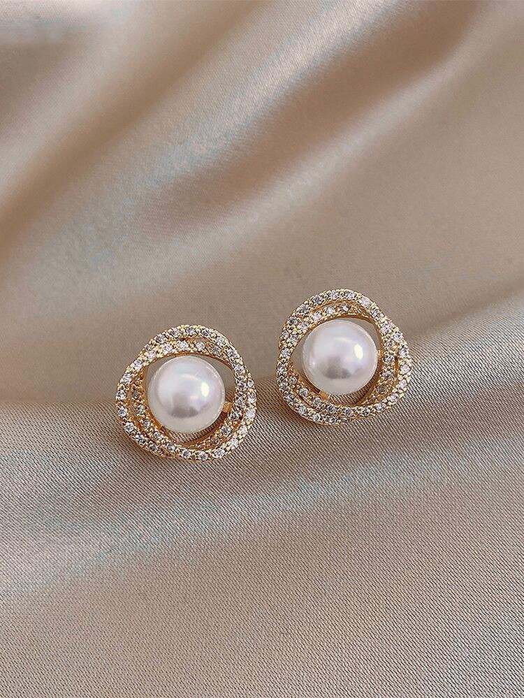 Faux Pearl & Rhinestone Decor Stud Earrings | SHEIN