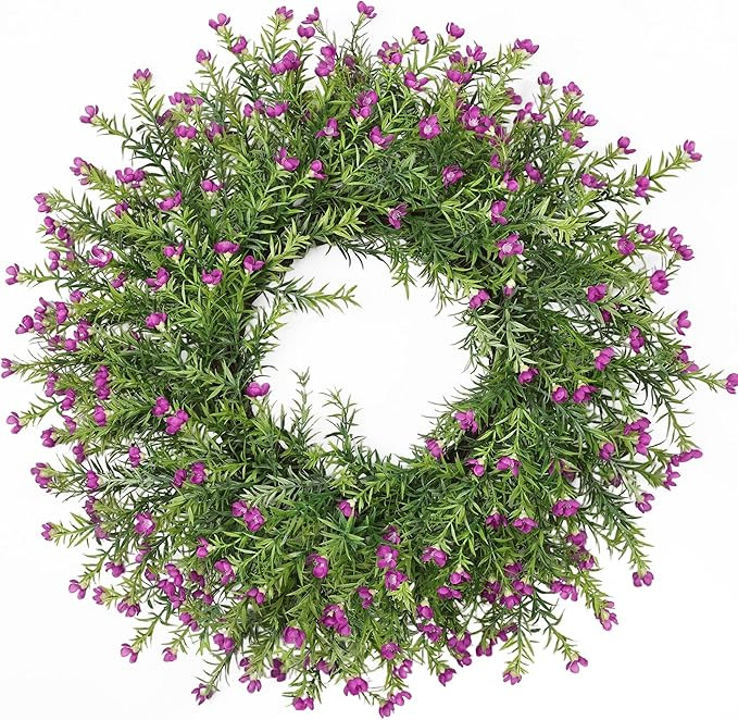 Realistic 24 Inch Baby’s Breath Wreath Spring Wreath for Front Door, Zmtyykh Purple Floral Gree... | Amazon (US)