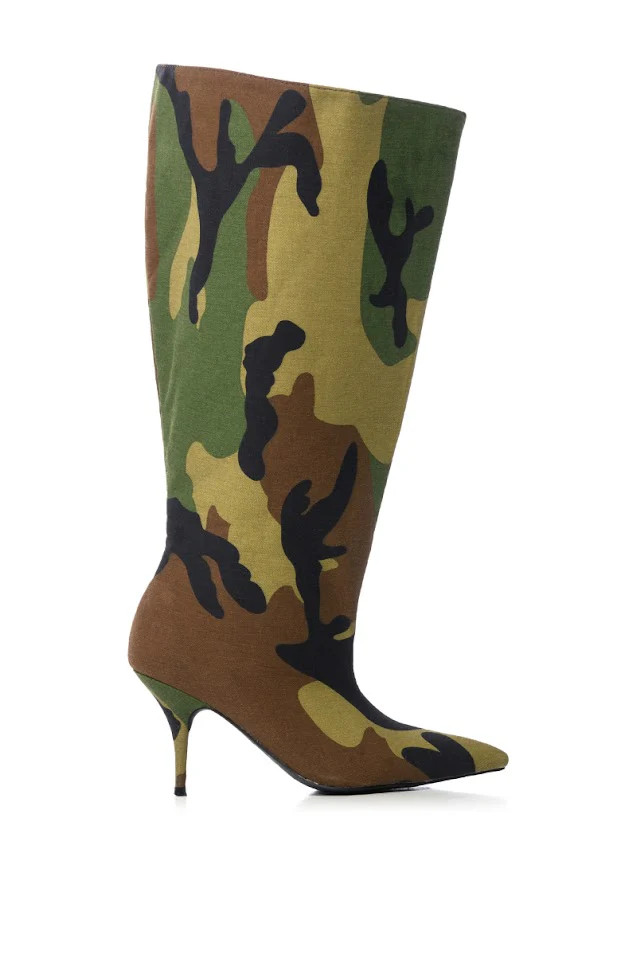 BRIGHTEN-CAMO OVERSIZED KNEE HIGH STILETTO BOOT | Azalea Wang