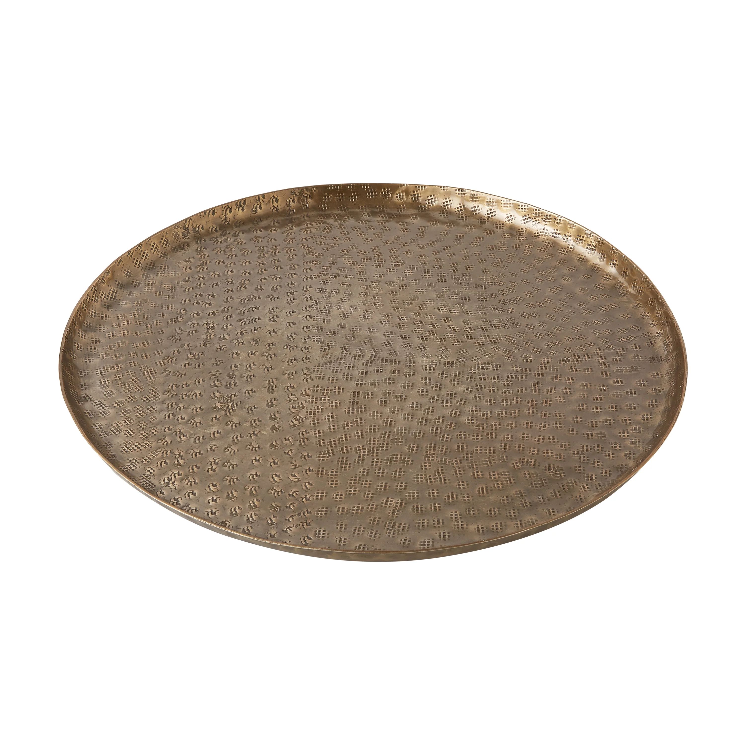 Better Homes & Gardens Medium 14" Round Antique Brass Hammered Metal Tray by Dave & Jenny Marrs | Walmart (US)