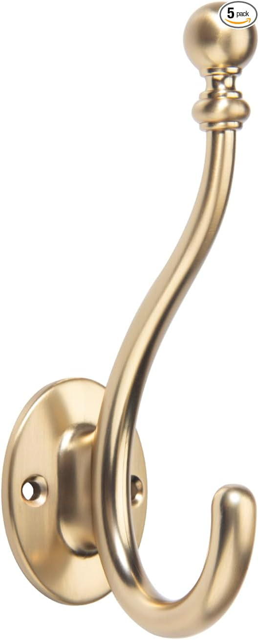TUNNY Towel Hooks Bathroom - 5 Pack Champagne Bronze Coat Hook Robe Hooks Decorative Wall Hooks f... | Amazon (US)