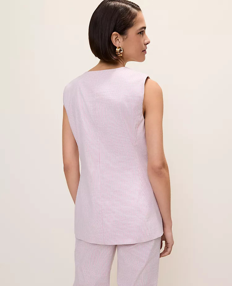 The Long Crew Neck Vest in Seersucker | Ann Taylor