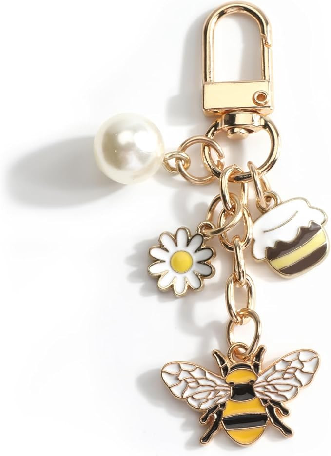 Bee Keychain,Flower Bag Charm with Pearl and Honey Pot for Handbag,Bee Gifts for Women Friends Bi... | Amazon (US)
