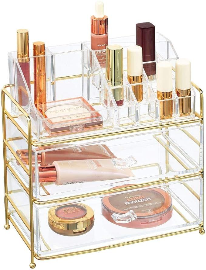 mDesign Plastic Cosmetic Organizer Storage Station with 2 Drawers and 16 Divided Sections for Bat... | Amazon (US)
