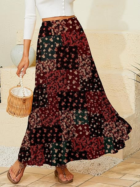 NASHALYLY Women's Chiffon Elastic High Waist Pleated A-Line Flared Maxi Skirts | Amazon (US)