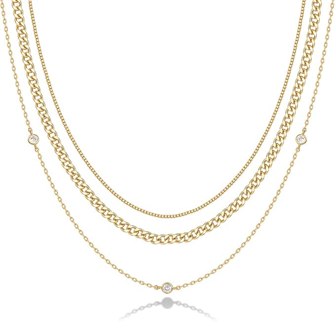 PAVOI 14K Gold Plated Dainty Layering Necklaces for Women | Snake Chain, Curb Link, Paperclip Lay... | Amazon (US)