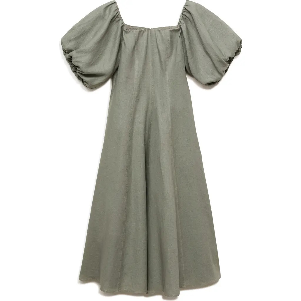 MANGO Menorca Off the Shoulder Linen Dress in Green at Nordstrom Rack, Size 4 | Nordstrom Rack