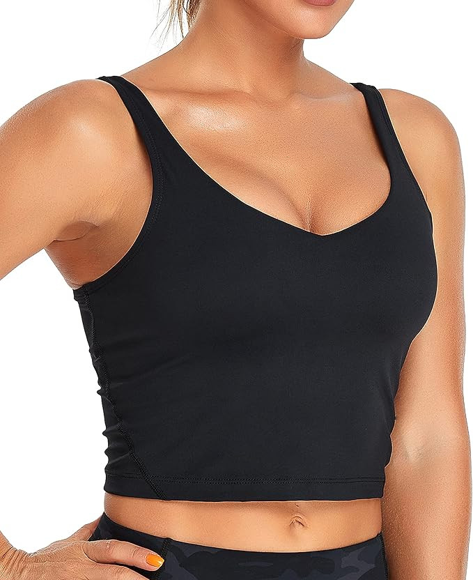 Oalka Sports Bra Womens Longline Padded Crop Tank Yoga Bras Workout Fitness Top | Amazon (US)