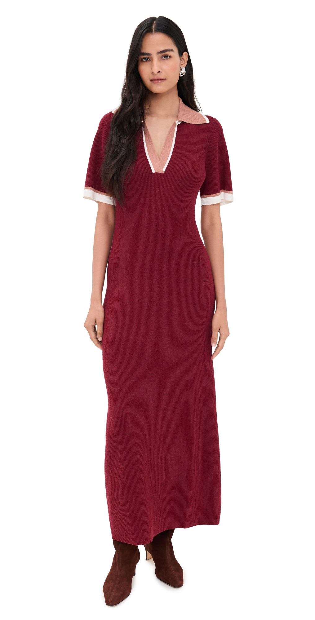 LE BOP Boucle Polo Maxi Dress Cabernet S | Shopbop