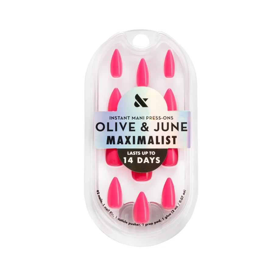 Olive & June Instant Mani Maximalist Medium Stiletto Press-On Nails, Neon Flamingo, 42 Pieces | Walmart (US)