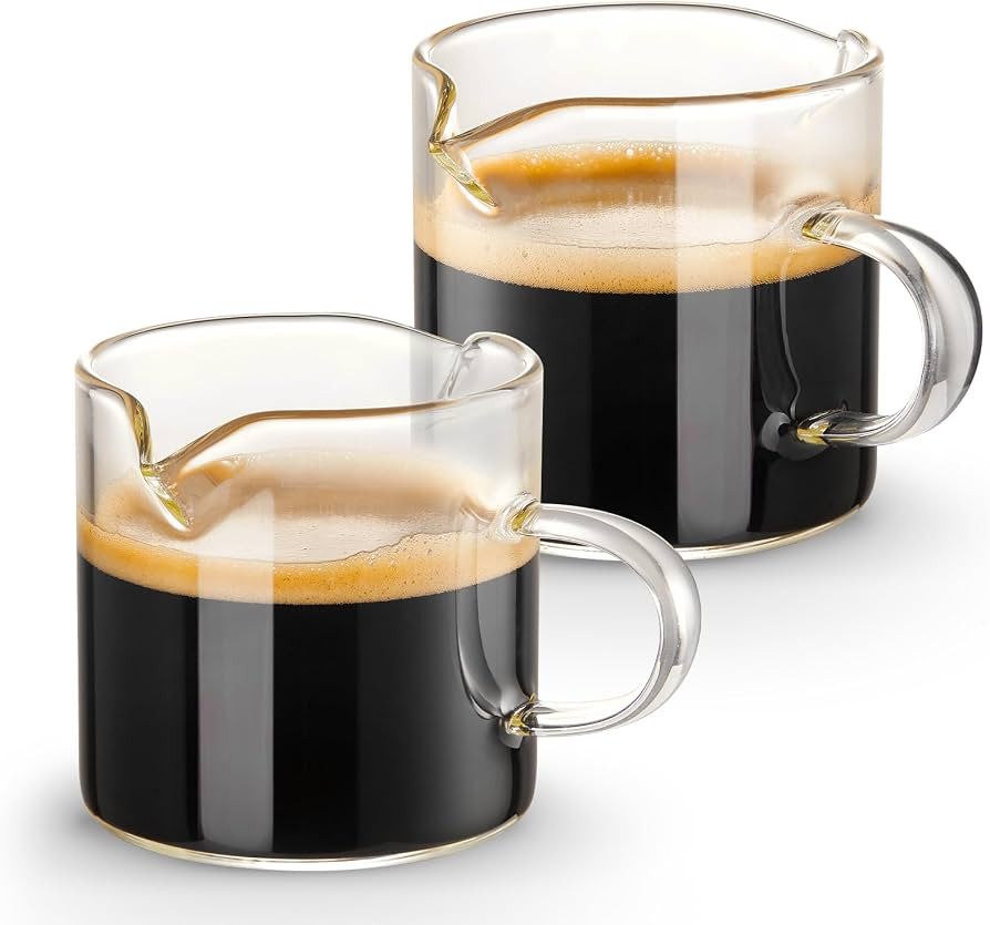 Qipecedm Espresso Cups Set of 2, 4 OZ Double Spouts Cups, Shot Glasses, Milk Cup with Handle, Cle... | Amazon (US)