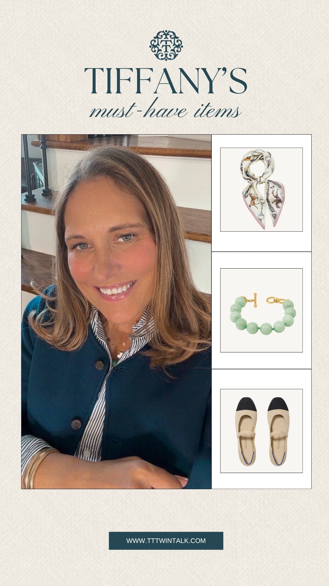 Tiffany’s favorites this round are all about the smaller details that change the whole look. A printed scarf, colorful bracelet, and classic flats keep things feeling polished without being too serious. These are the kinds of pieces that work whether she’s dressed up a little or keeping it casual.

#LTKSeasonal #LTKOver40 #LTKMidsize