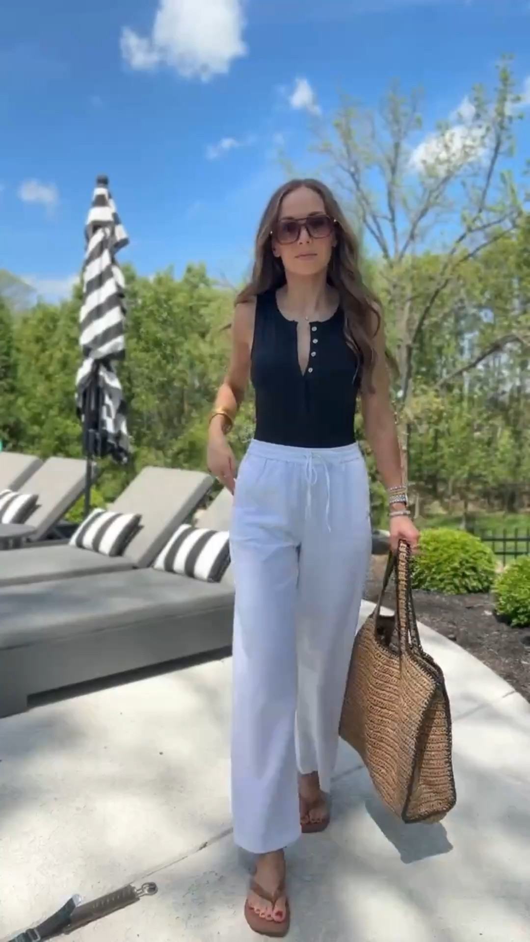 @Andie Swim x @Target (wearing a small) 
@jcrew pants (Same as the chambray that I love so much) they are a little sheer so pairing with a Swimsuit is best for me. Wearing a 2 tall 

#LTKSwim