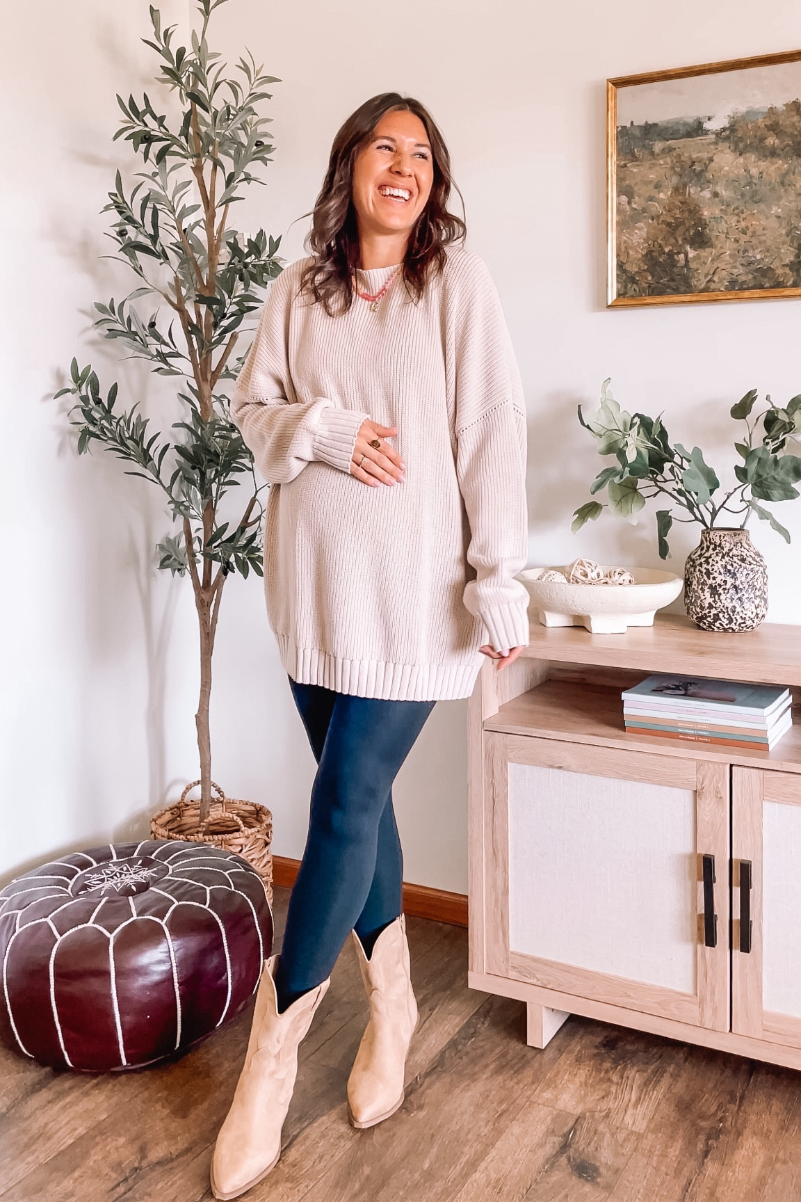 Comfy oversized sweater. Sized up to medium for pregnancy. Non maternity bump friendly fall outfit

Maternity leggings, small
Western boots fit tts

Bump outfit
Target style 

#LTKBump #LTKShoeCrush #LTKFindsUnder50