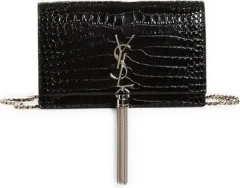 Saint Laurent Kate Croc Embossed Leather Wallet on a Chain | Nordstrom | Nordstrom