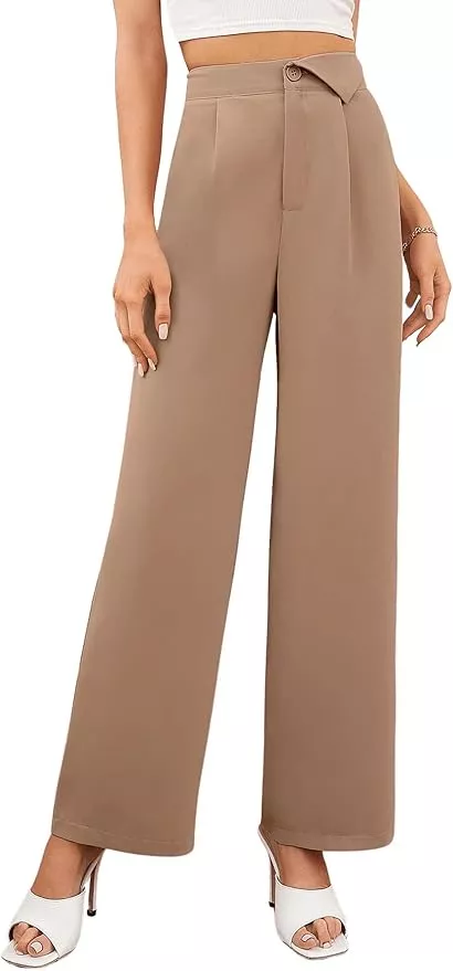 SweatyRocks Womens Elegant High Waist Solid Long Pants Office Trousers  Khaki XS