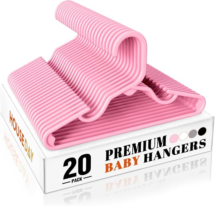 HOUSE DAY Pink Baby Hangers 20 Pack, Sturdy 11.5" Kids Hangers for Closet | Amazon (US)