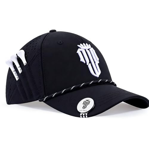 NJF Golf Hats Men – Breathable Golf Caps for Men with Tee Holder & Clip-On Magnetic Ball Marker, Lightweight Adjustable Rope Mens Cap, Hook and Loop Style, Moisture-Wicking Golfing Gear - Black | Amazon (US)