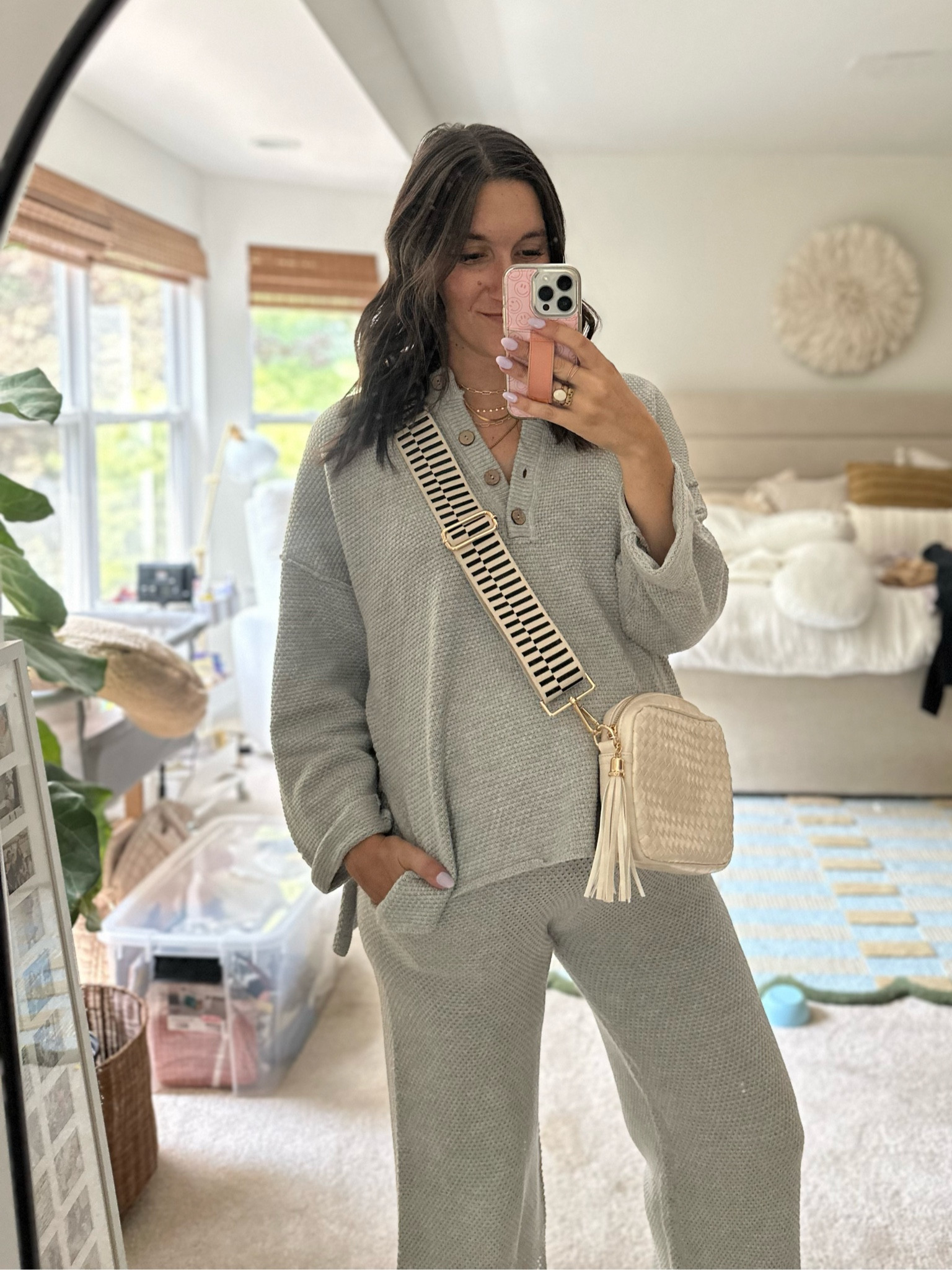 Grey set that’s perfect for pregnancy and postpartum! I’m in a medium (true size)
KARRIE15 is a code that works there too!