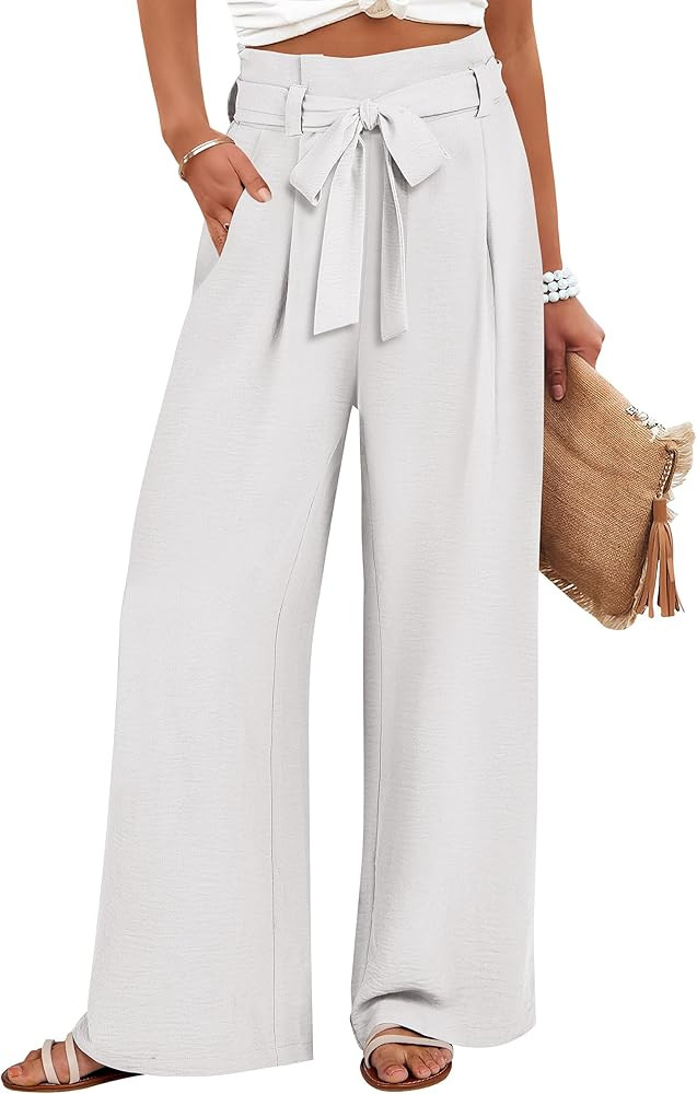 ANRABESS Womens Wide Leg Palazzo Pants Belted High Waisted Business Casual Flowy Long Trousers wi... | Amazon (US)
