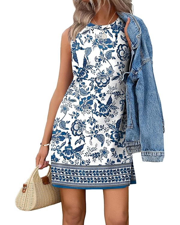 WIHOLL Casual Dresses for Women Crewneck Sleeveless Tank Dress Summer Spring Boho Vacation Clothe... | Amazon (US)