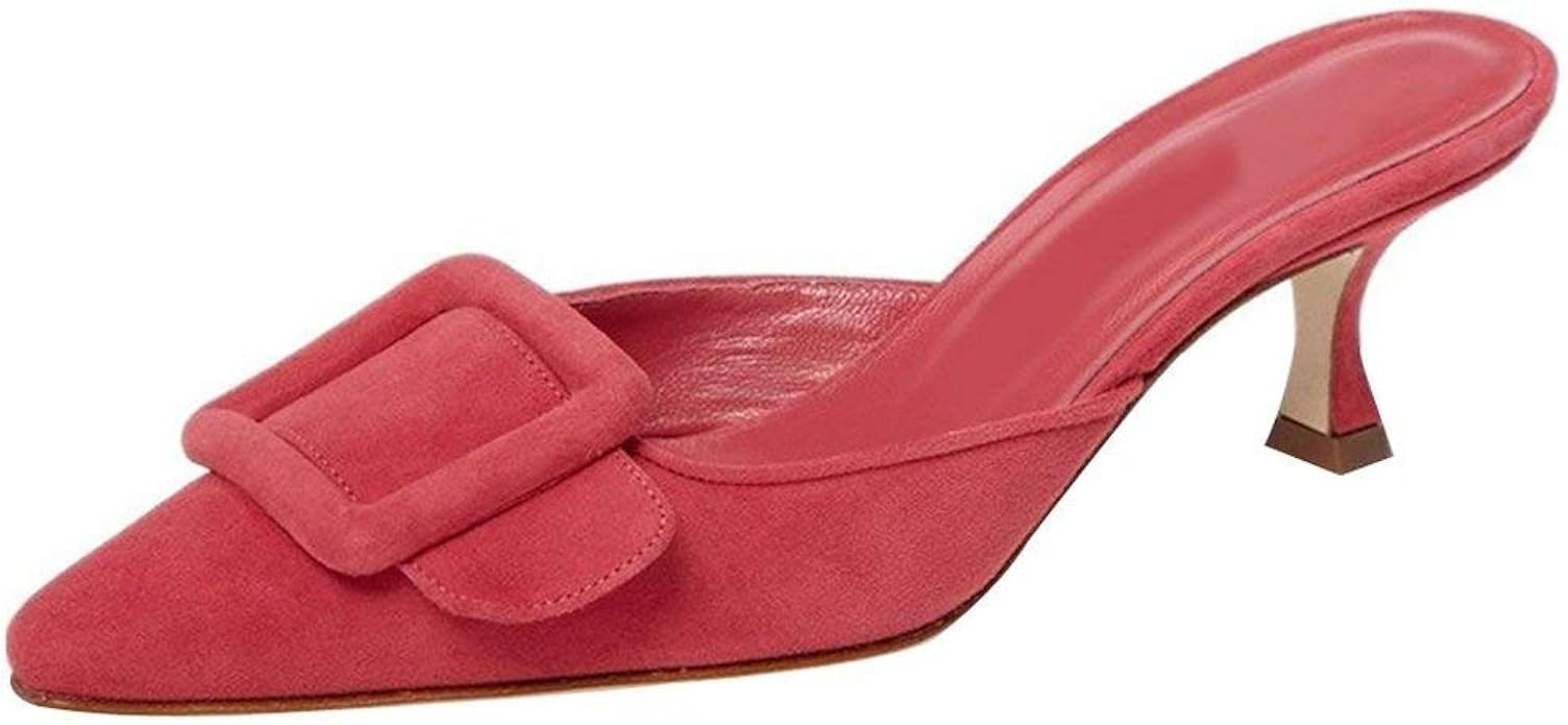 Fericzot Mules for Women,Slingback Buckle Pumps Pointed Toe Slippers Kitten Heels Shoes Slides Ba... | Amazon (US)