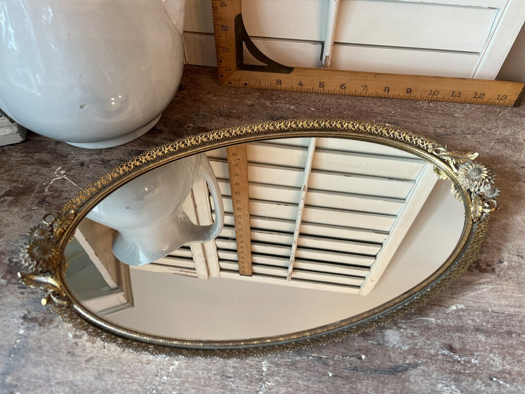 Gold Framed Oval Mirror Tray - Etsy | Etsy (US)