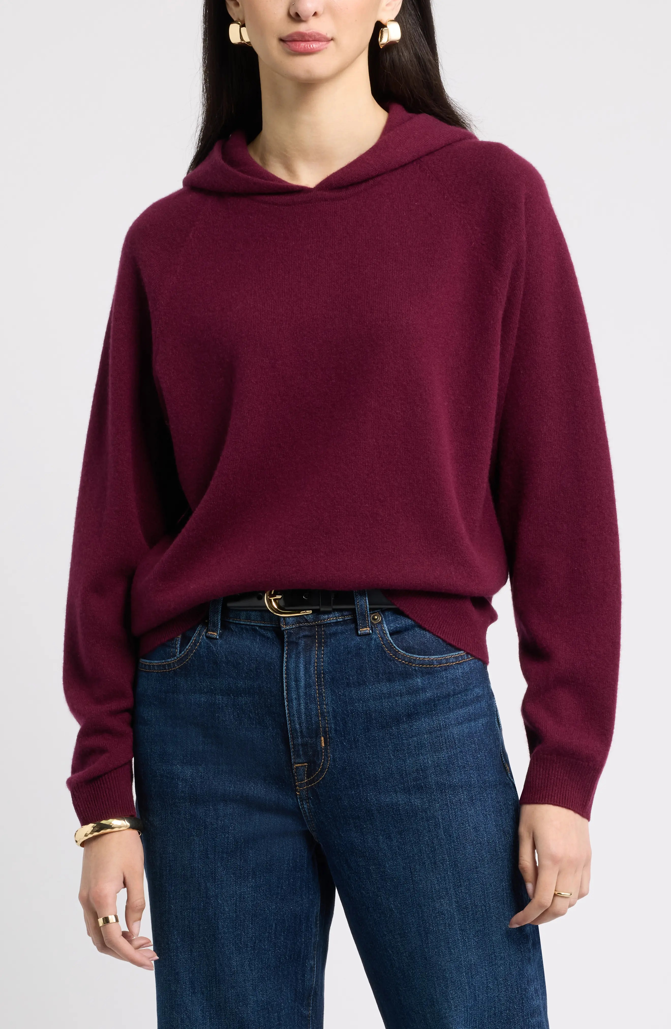 Nordstrom Cashmere Sweater Hoodie in Black Rock at Nordstrom, Size Large | Nordstrom