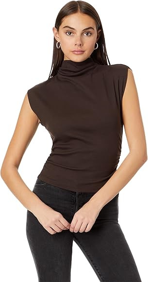 Michael Stars Womens Amara Mock Neck Ribbed Powershoulder Top | Amazon (US)