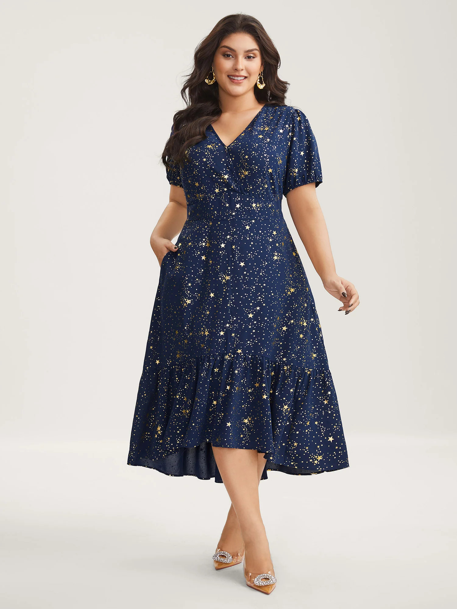 Starry Sequins Ruffled Hem Midi Dress | Bloomchic