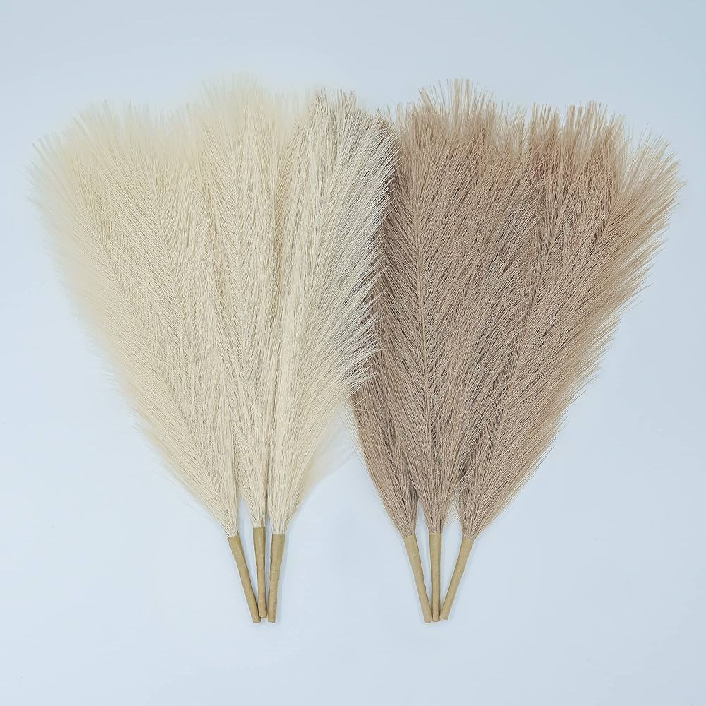 Faux Pampas Grass Decor. 6 Stems 17” Short Artificial Pampas Grass. Room Decor Aesthetic. Boho ... | Amazon (US)