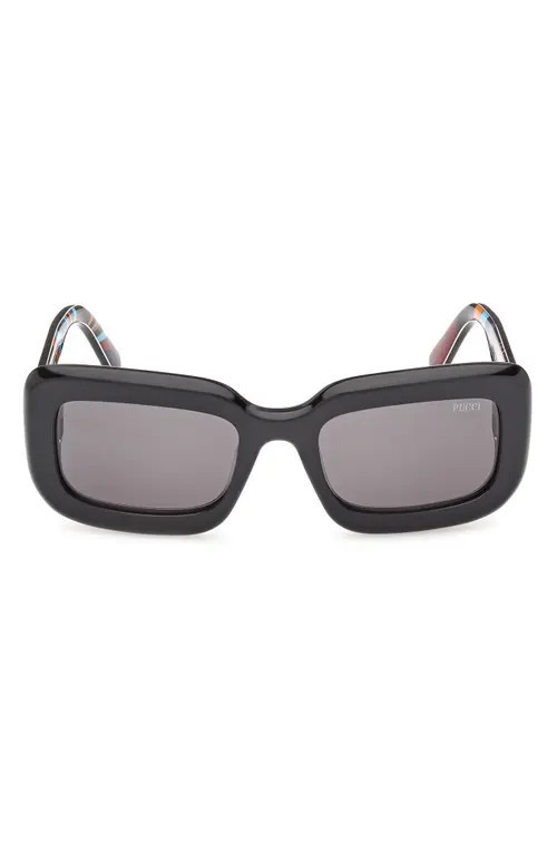 Emilio Pucci 52mm Rectangular Sunglasses in Black/iride Pattern/smoke at Nordstrom | Nordstrom