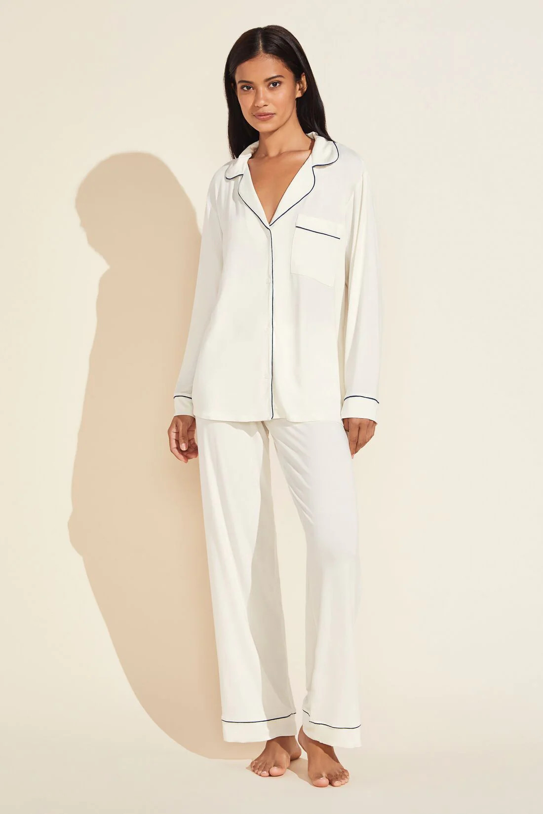 Gisele TENCEL™ Modal Long PJ Set - Ivory/Navy | Eberjey