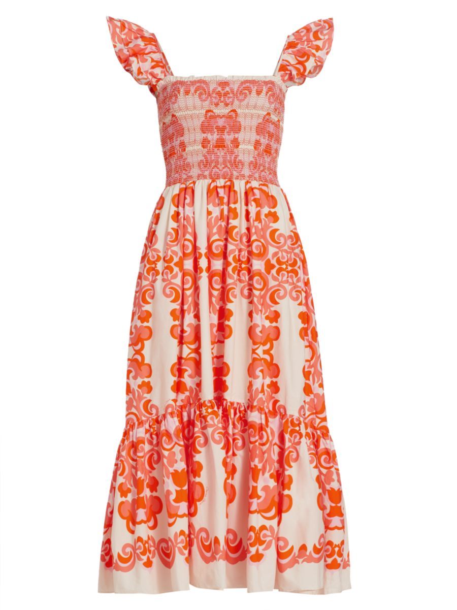 Ruby Smocked Cotton Midi-Dress | Saks Fifth Avenue