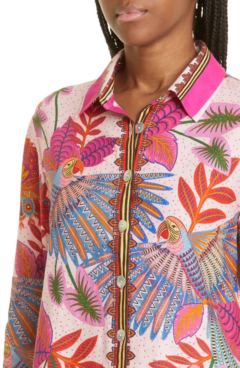 FARM Rio Macaw Scarf Linen Blend Button-Up Shirt | Nordstrom | Nordstrom