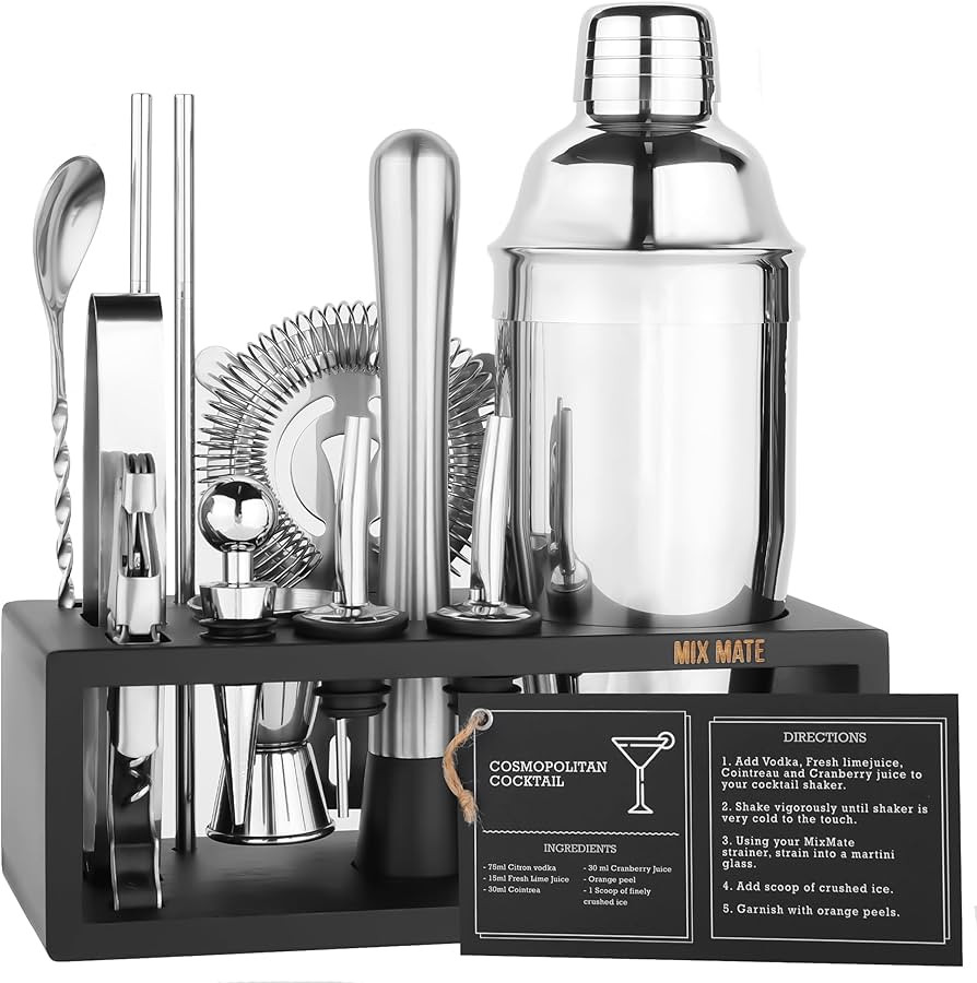 Mixology Bartender Kit with Stand | 15 Piece Bar Tool Set, Silver Bar Set Cocktail Shaker Set for... | Amazon (CA)