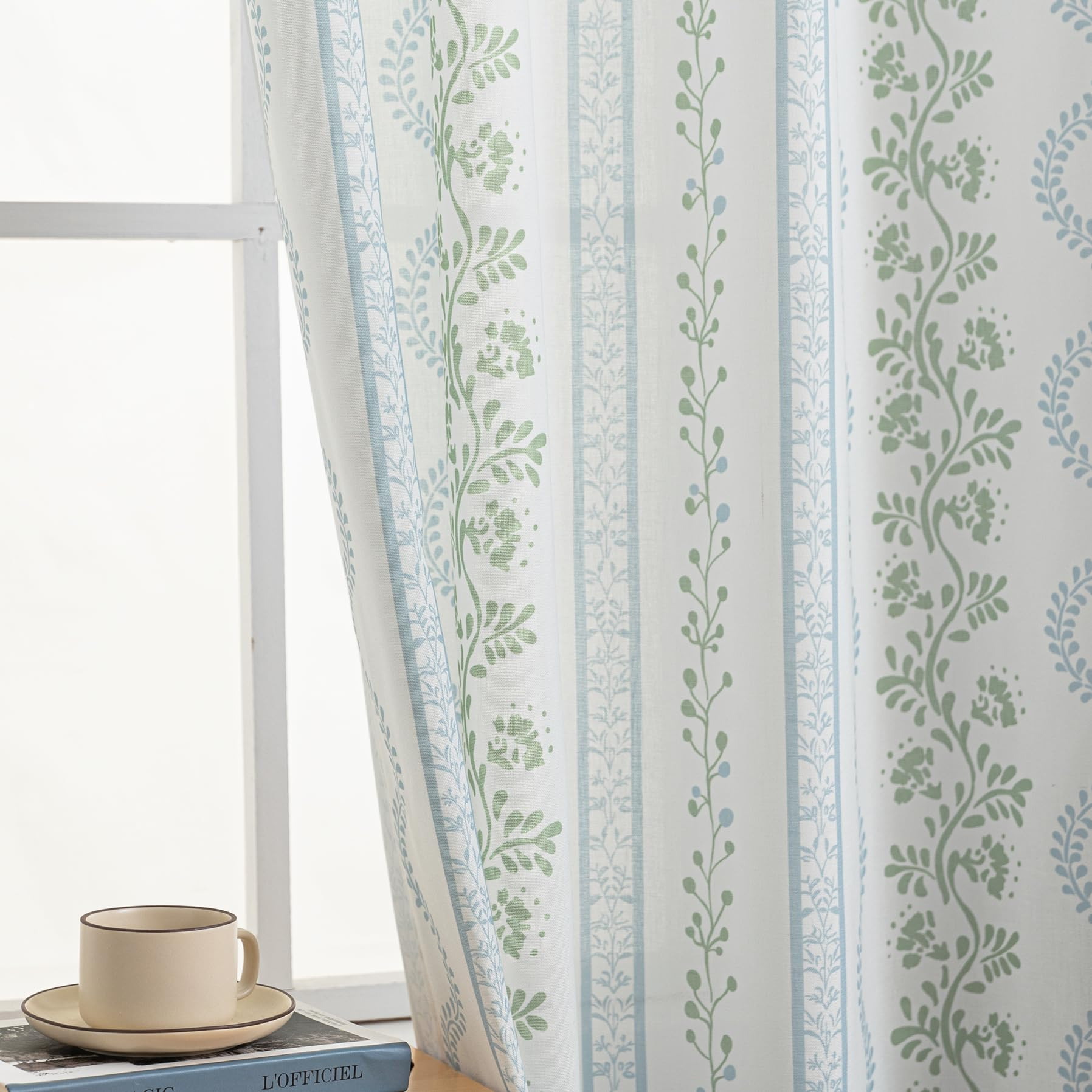 Vintage Linen Floral Curtains 84 Inch Length for Living Room Bedroom 2 Panels Set,Blue Green Patt... | Amazon (US)