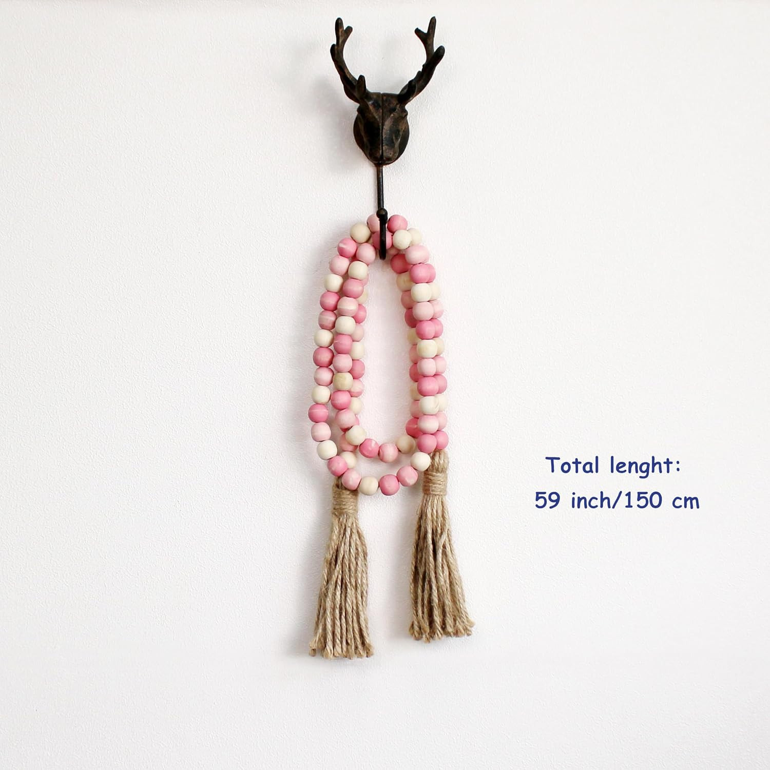 CVHOMEDECO. Wood Beads Garland with Tassels Farmhouse Rustic Wooden Prayer Bead String Wall Hangi... | Amazon (US)