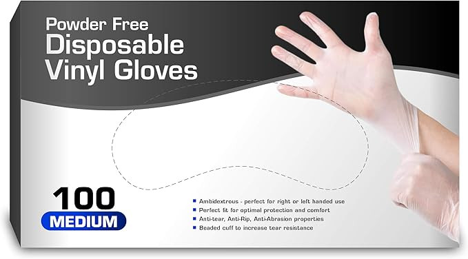 Vinyl Gloves, Disposable Gloves, Comfortable, Powder Free, Latex Free | 100 Pcs Medium | Amazon (CA)
