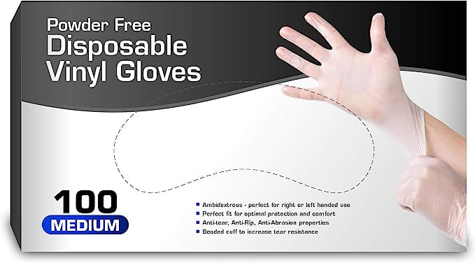 Vinyl Gloves, Disposable Gloves, Comfortable, Powder Free, Latex Free | 100 Pcs Medium | Amazon (CA)