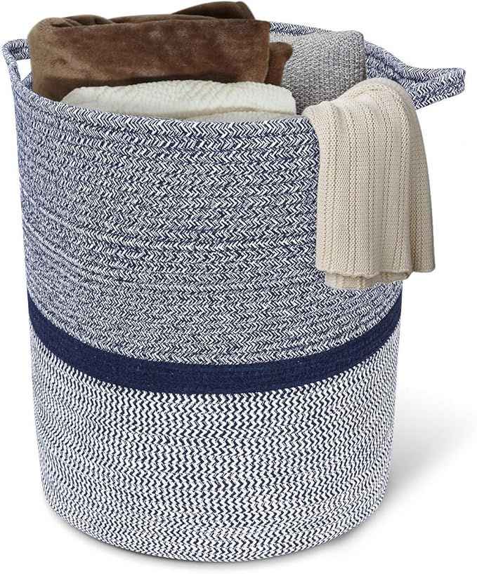 INDRESSME Large Cotton Rope Storage Basket Baby Laundry Basket Woven Baskets Blanket Basket with ... | Amazon (US)