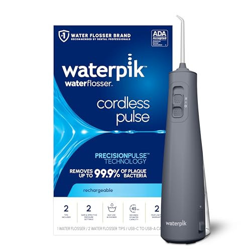 Waterpik Cordless Pulse Rechargeable Portable Water Flosser for Teeth, Gums, Braces Care and Travel with 2 Flossing Tips, Waterproof, ADA Accepted, WF-20 Gray, WF-20CD017 | Amazon (US)