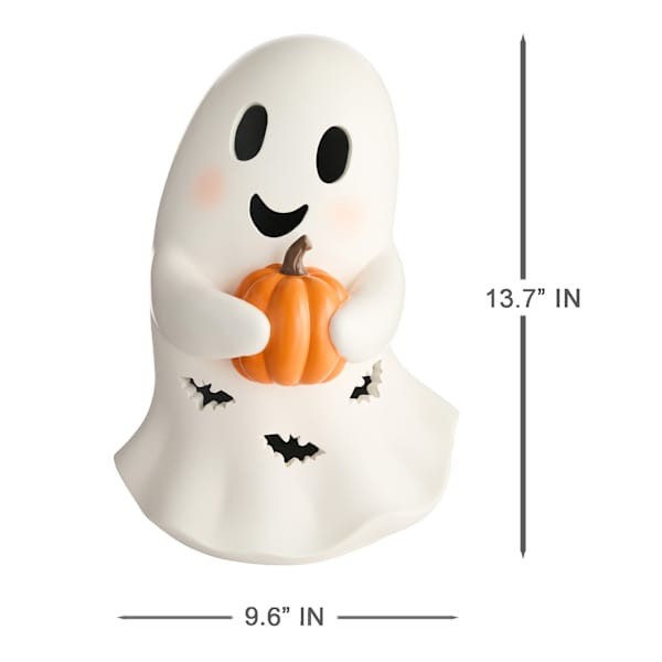 Happy Haunting White Ghost Holding Pumpkin Light, 13.7" | At Home