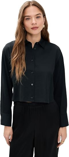 LE BOP Women's Felicity Boxy Cropped Satin Button Down | Amazon (US)